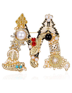 Broche Inicial de Perla RINHOO Letra A-Z Joyería Elegante