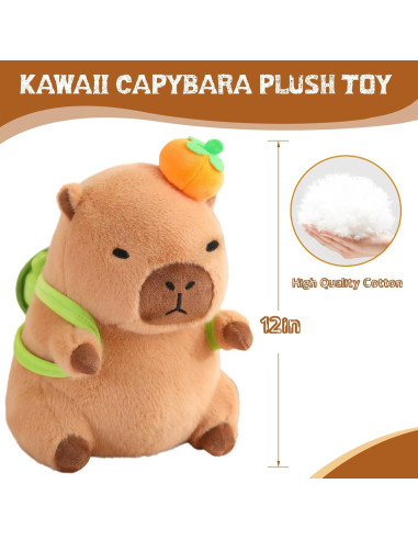 Peluche de Capibara Kawaii Suave 30x15 cm con Mochila