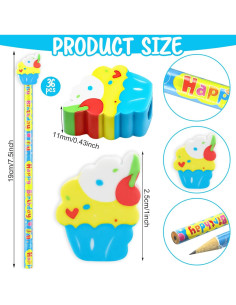 36 Lápices de Cumpleaños Weekgrat con Borradores de Pastel 2