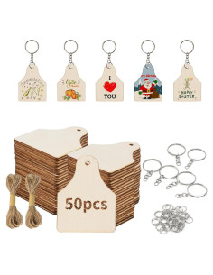 Juego de 102 llaveros de madera Luckforest con cuerda de yute