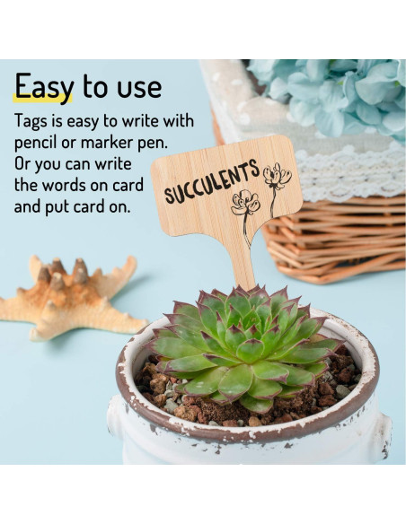 Etiquetas de Plantas de Bambú Whaline 50 Pcs con Bolígrafo