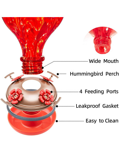 Alimentador de Colibrí de Vidrio LaElvish Garden 0.95L Ant Moat