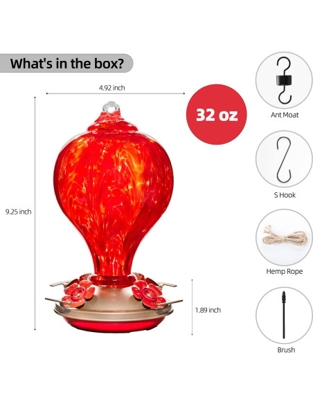 Alimentador de Colibrí de Vidrio LaElvish Garden 0.95L Ant Moat