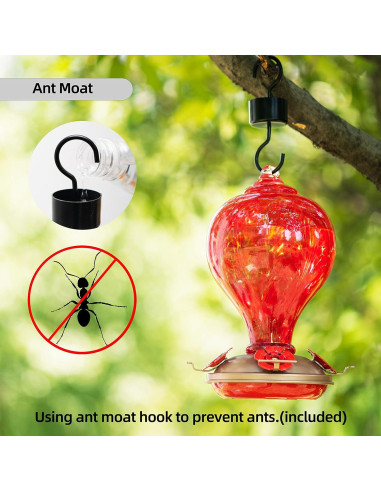 Alimentador de Colibrí de Vidrio LaElvish Garden 0.95L Ant Moat