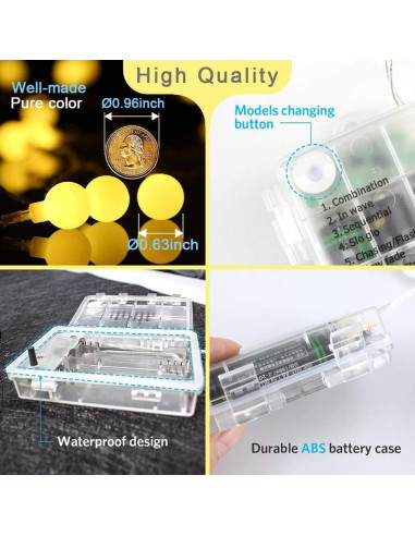 Luces de Cadena LED Globo a Batería YoTelim 6M 40 LEDs Control Remoto