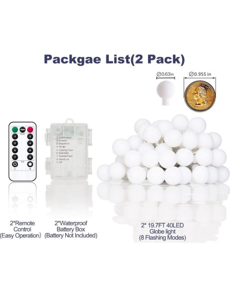 Luces de Cadena LED Globo a Batería YoTelim 6M 40 LEDs Control Remoto