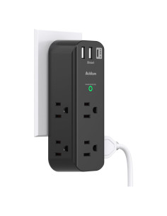 Extensor de Enchufe Addtam 6 AC + 3 USB Giratorio 1800J Negro