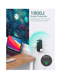 Extensor de Enchufe Addtam 6 AC + 3 USB Giratorio 1800J Negro 2