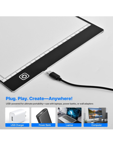 Caja de Luz LED A4 WELLFAR Ultra Fina Ajustable USB 30x20cm