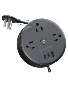 Enchufe de Extensión Retráctil TROND 5ft 6 en 1 USB C Negro