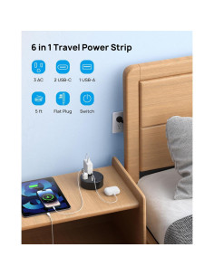 Enchufe de Extensión Retráctil TROND 5ft 6 en 1 USB C Negro 2