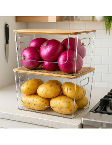 Organizadores de Cocina CiWiVOKi 2 Paquete con Tapa de Bambú