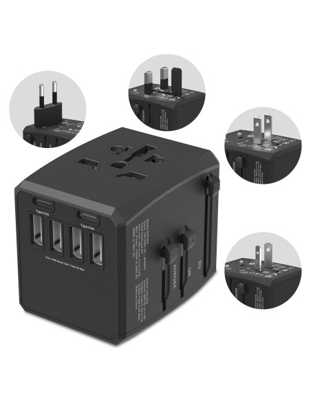 Adaptador de Viaje Universal Pecrol 6 Puertos 6.0A 30W