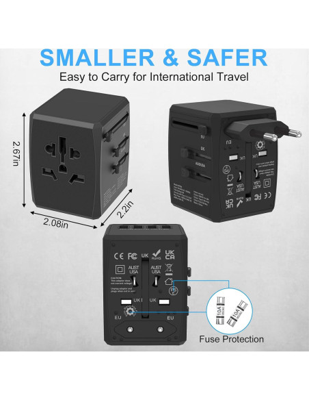 Adaptador de Viaje Universal Pecrol 6 Puertos 6.0A 30W