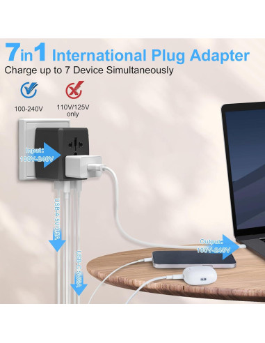 Adaptador de Viaje Universal Pecrol 6 Puertos 6.0A 30W