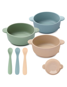 Juego de Tazones y Cucharas de Silicona Eascrozn para Bebés