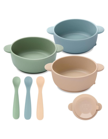 Juego de Tazones y Cucharas de Silicona Eascrozn para Bebés