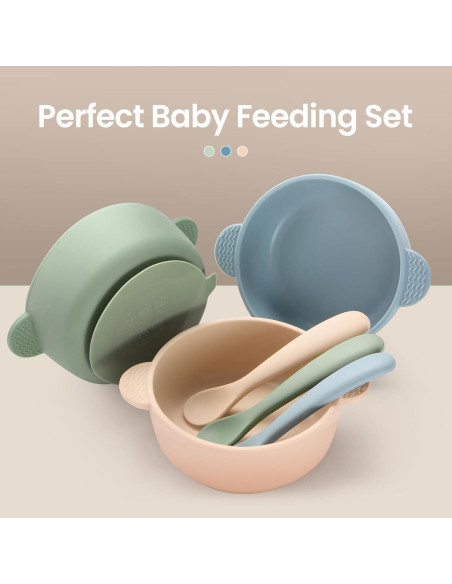 Juego de Tazones y Cucharas de Silicona Eascrozn para Bebés