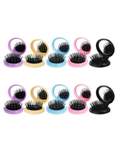10 Cepillos de Pelo Plegables con Espejo Compacto Dimeho