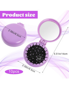 10 Cepillos de Pelo Plegables con Espejo Compacto Dimeho 2