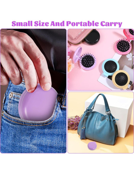 10 Cepillos de Pelo Plegables con Espejo Compacto Dimeho