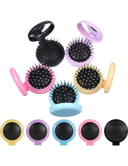 10 Cepillos de Pelo Plegables con Espejo Compacto Dimeho