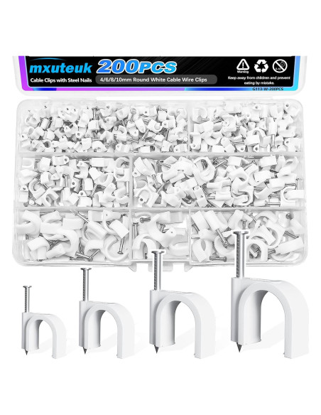 Clips de Cable Redondo mxuteuk 200PCS 4-10mm con Clavos