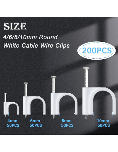 Clips de Cable Redondo mxuteuk 200PCS 4-10mm con Clavos