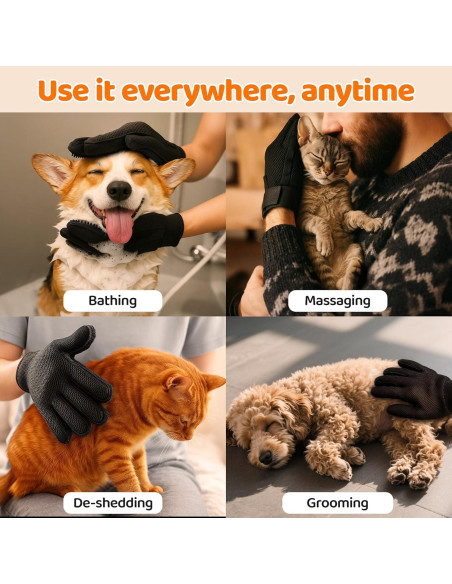 Guante Quitapelos para Mascotas POHAHA - Negro, Suave y Eficiente