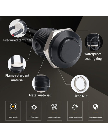 Interruptor de Botón Momentáneo STARELO 12mm IP65 5pcs