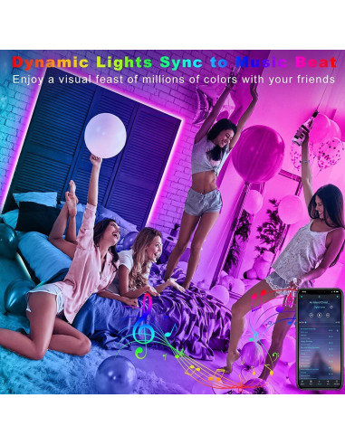 Tira de Luces LED Tenmiro 10m RGB Control Remoto Sincronizadas