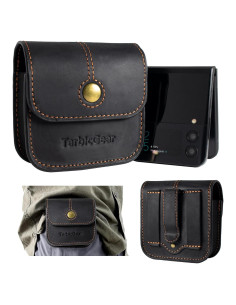 Funda de cuero para teléfono plegable TarbicGear - Negro