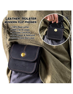 Funda de cuero para teléfono plegable TarbicGear - Negro 2