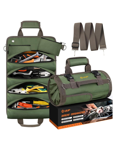 Bolsa de Herramientas Enrollada UUP Verde Resistente 11 Compartimentos