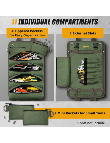 Bolsa de Herramientas Enrollada UUP Verde Resistente 11 Compartimentos