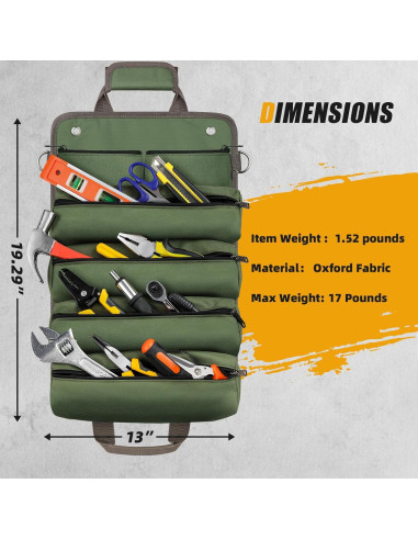 Bolsa de Herramientas Enrollada UUP Verde Resistente 11 Compartimentos