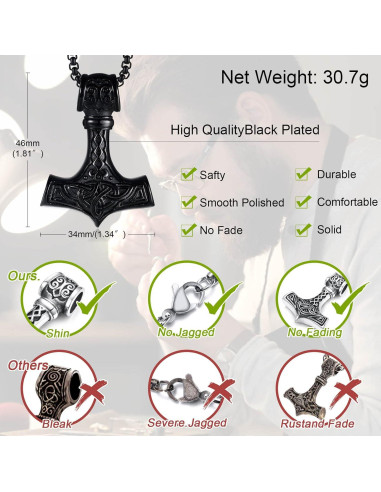 Collar Martillo de Thor Vikingo Acero Inoxidable 61 cm