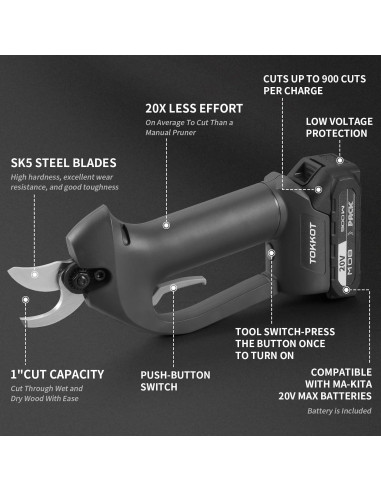Tijeras de Podar Eléctricas TOKKOT 20V 2000mAh 1.5" Corte