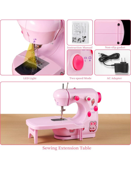Mini Máquina de Coser Plys Rosa para Principiantes 1.36kg