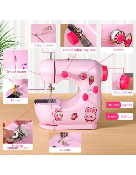 Mini Máquina de Coser Plys Rosa para Principiantes 1.36kg
