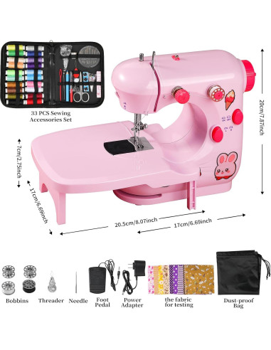 Mini Máquina de Coser Plys Rosa para Principiantes 1.36kg