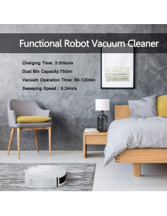 Aspiradora Robot COSTWAY 2000Pa Control Remoto 120min Blanco 2