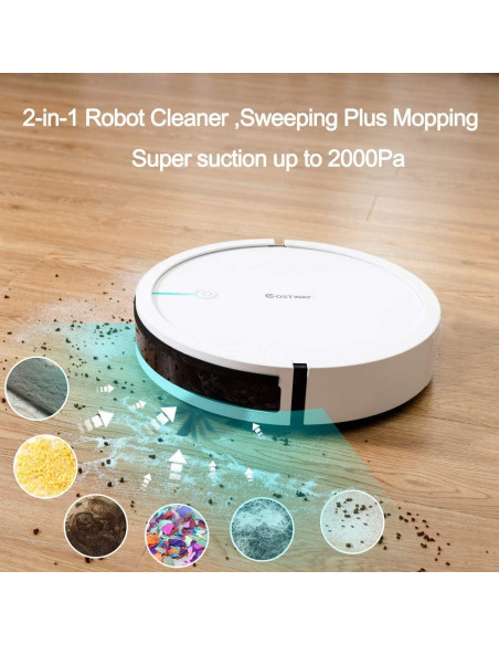 Aspiradora Robot COSTWAY 2000Pa Control Remoto 120min Blanco