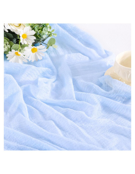 4 Piezas Cubre Mesa de Gasa Azul Claro 120x35 cm Boho Rústico