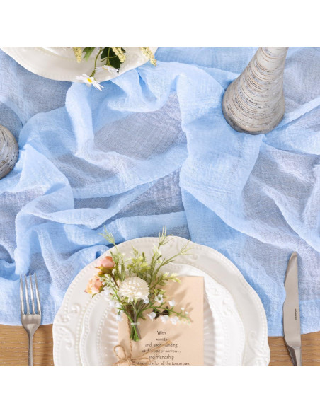 4 Piezas Cubre Mesa de Gasa Azul Claro 120x35 cm Boho Rústico