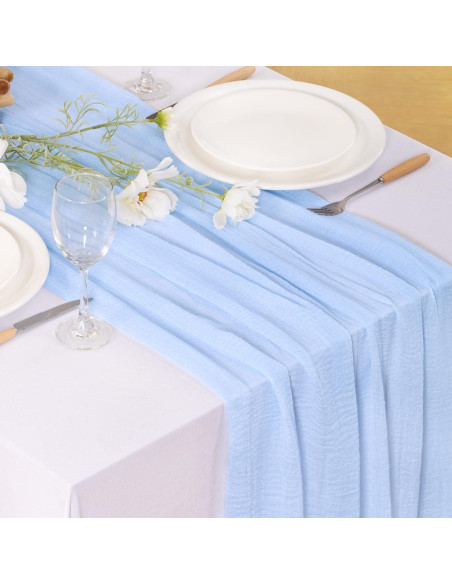 4 Piezas Cubre Mesa de Gasa Azul Claro 120x35 cm Boho Rústico
