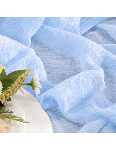 4 Piezas Cubre Mesa de Gasa Azul Claro 120x35 cm Boho Rústico