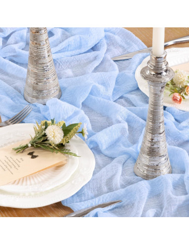 4 Piezas Cubre Mesa de Gasa Azul Claro 120x35 cm Boho Rústico