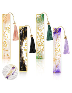 4 Marcadores de Libros de Resina Gersoniel con Flecos Coloridos