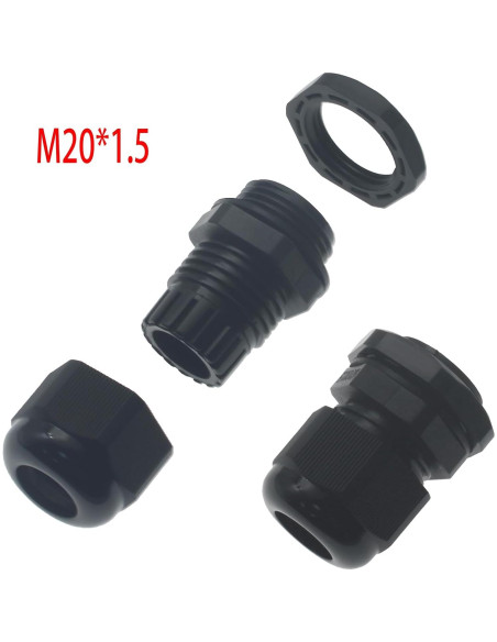10 Conectores de Cable Impermeables M20x1.5 Nylon Negro IP68